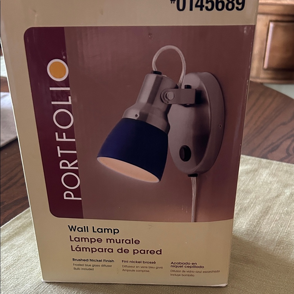 NWOT Portfolio Wall Lamp with Blue Shade